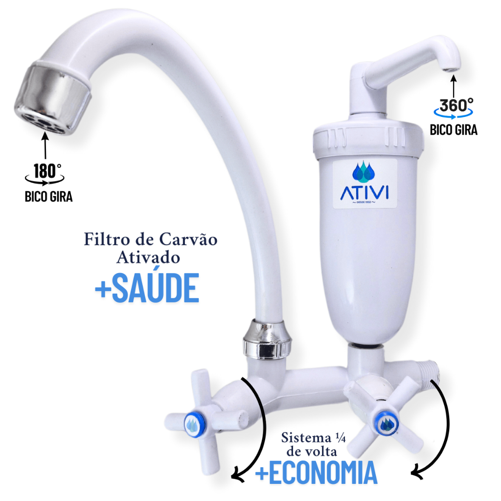 Torneira com Filtro Ativi Filtro C36 – Bica Giratória Branca – Instalação Fácil em Oferta na Shopee