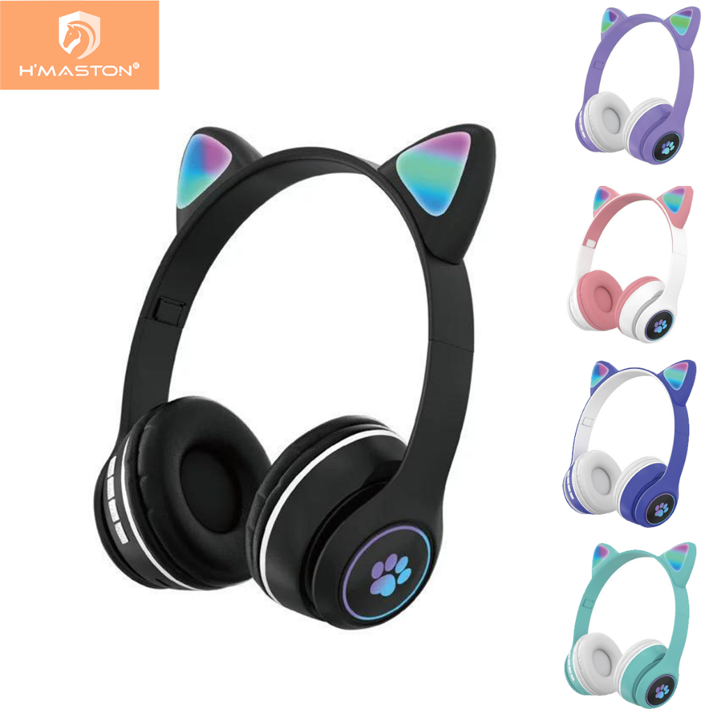 H'maston SN24 Fone gato Fone De Ouvido carinha Sem Fio Bluetooth 5.3 Com Orelhas De Gato em Oferta na Shopee