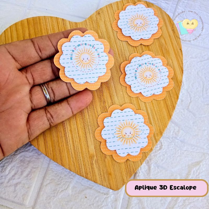 Aplique 3D escalope Primeira Volta ao Sol - Personalizados - Lembrancinha - Festa infantil - aniversário