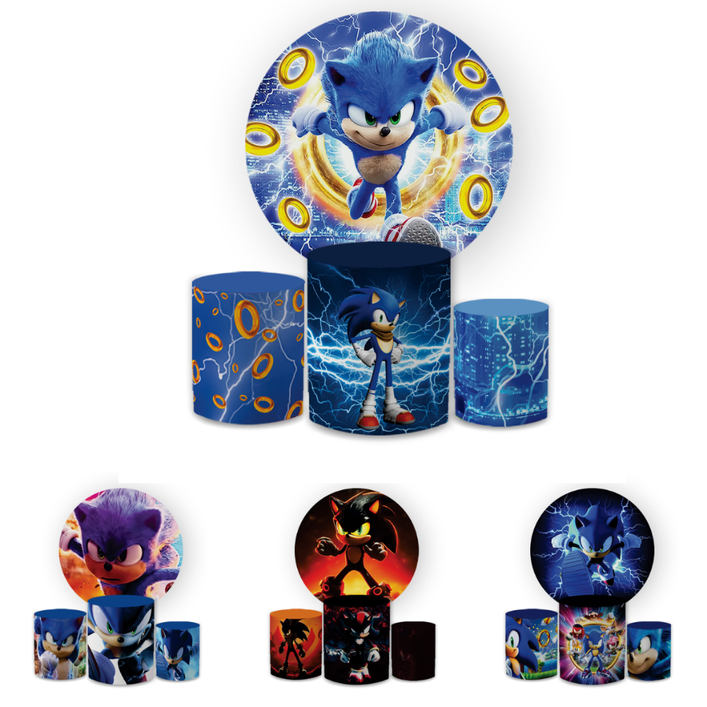Kit Decorativo Painel Redondo C/ Elástico + Trio Capa Cilindro Veste Fácil S0nic Azul em Oferta na Shopee