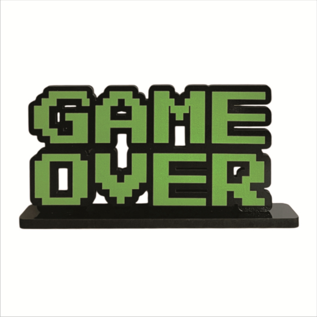 Placa Decorativa de Mesa com Pedestal - Gamer - Controle de Vídeo Game - Game Over