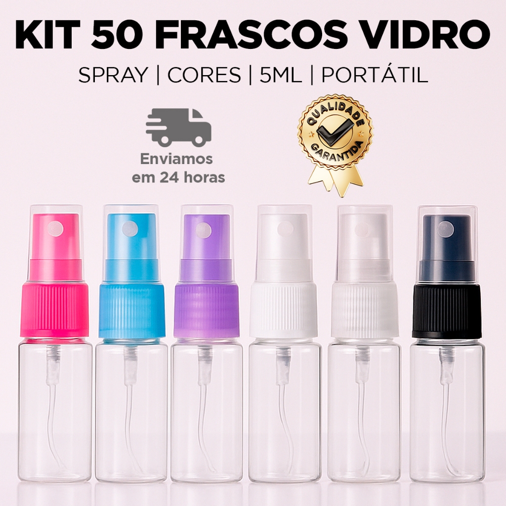 Kit 10/50 Frascos De Vidro 5ml Válvula Spray Amostra Perfume Tampa Rosqueável Garantia Nota Fiscal