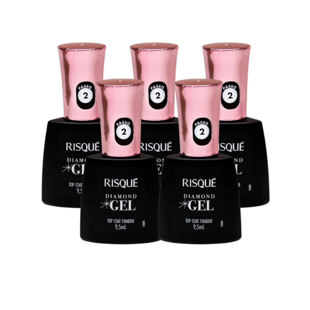 Top Coat Fixador Risque Diamond Gel Cremoso 9,5Ml Kit Com 5 Unidades