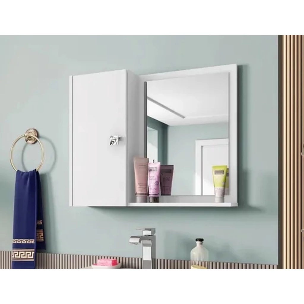 Armario Espelheira Genova Banheiro Com Porta Branco / Carrara