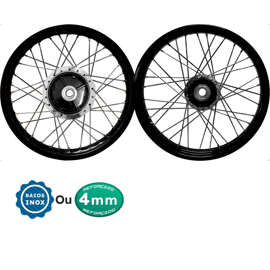 Par De Rodas Jante Pretas Start Cubo Disco Diamantado Titan 150 / 160 Fan 150 / 160