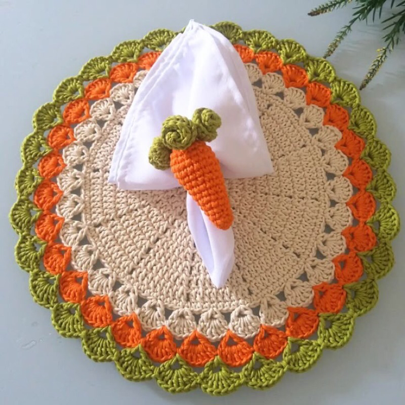 sousplat ou jogo americano descanso para prato Páscoa em crochê mesa posta Páscoa decoraçã...