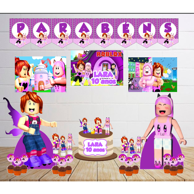 Kit Personalizado Festa Infantil Roblox Menina Rosa Decoração Aniversário Mesversário Só Um Bolinho Lembrancinhas