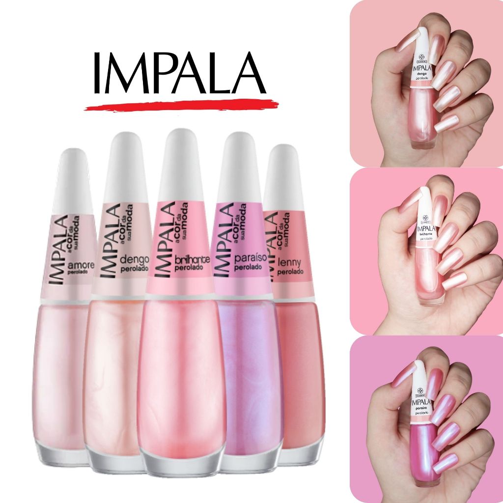 Kit 5 Esmaltes Impala Tons Rosa Esmaltes Atacado Efeito Perolado