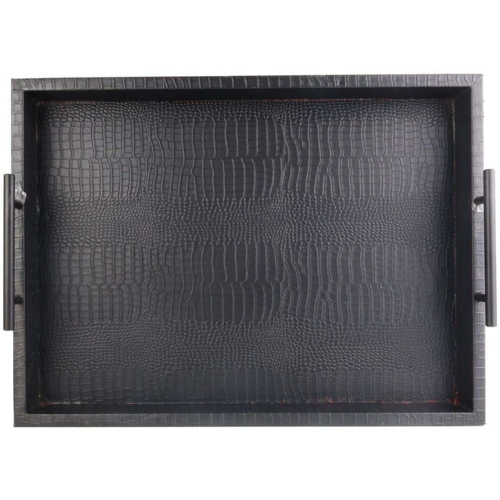 Bandeja Para Café Decoração Com Alça 37x26cm Grande Preta Madeira Couro em Oferta na Shopee