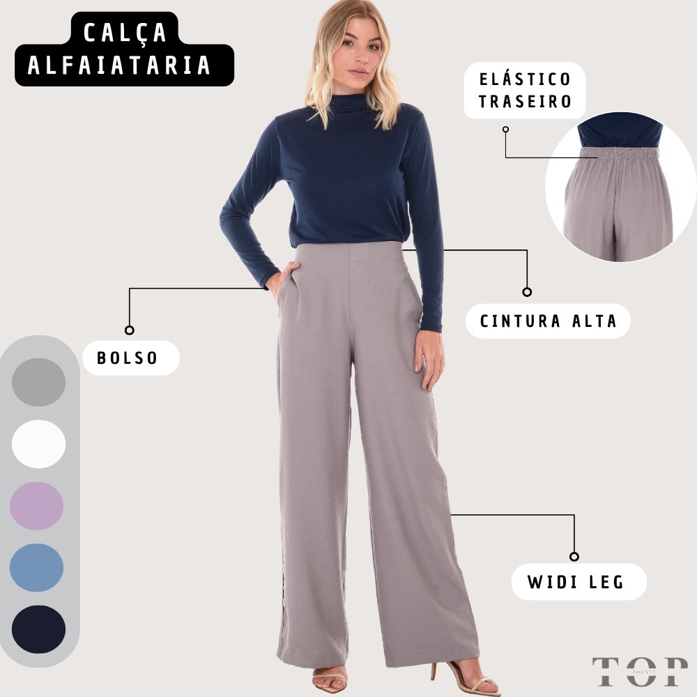 Calça Feminina Pantalona  Alfaiataria Cintura Alta Wide Leg Moda Feminina
