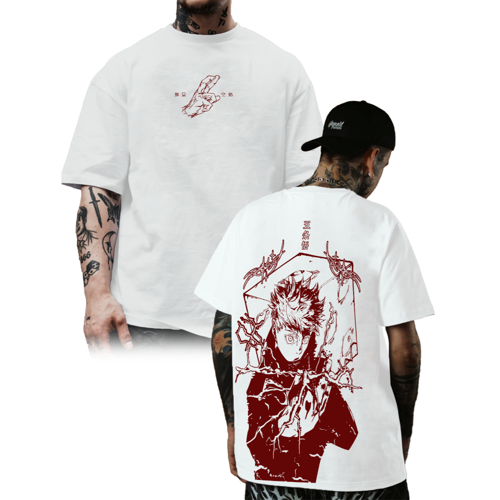 Camiseta Oversized Anime Gojo Confortavel 100% Algodão Unissex Streetwear P Sair Tecido Leve