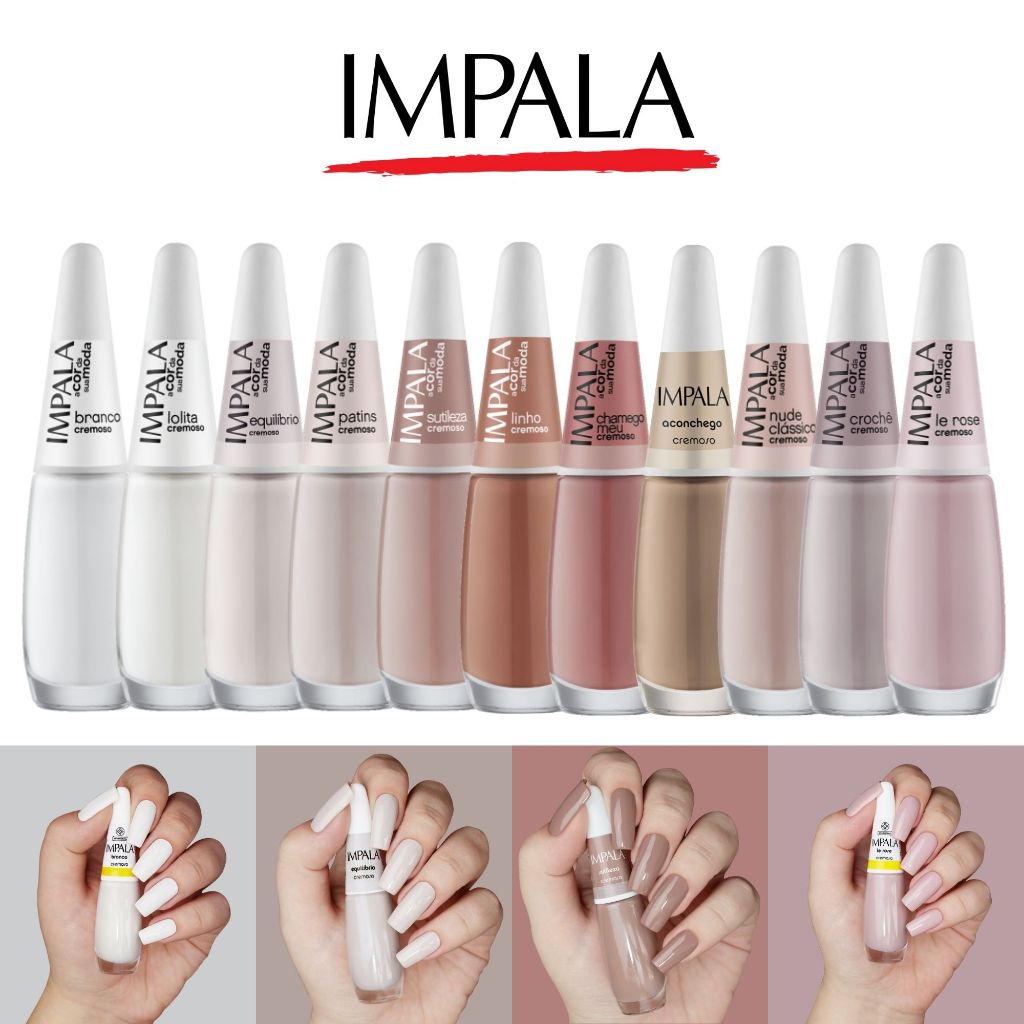 Kit 11 Esmaltes Impala Tons Nudes Claros e Branco Esmaltes Atacado Efeito Cremoso em Oferta na Shopee