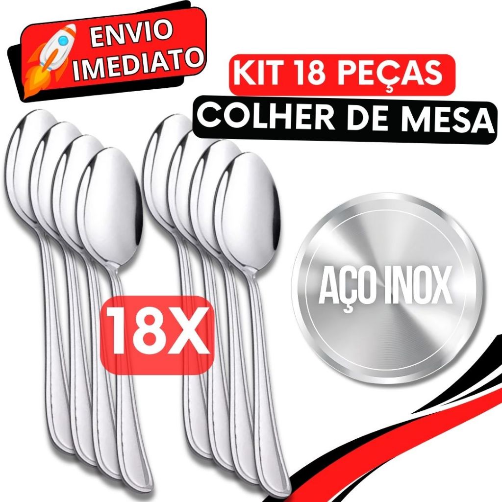 Jogo de Talher 18 Peças Colher de Sopa Mesa GRANDE Inox Polido Arroz Caldinho Para Casa Cozinha Bar Restaurante Buffet