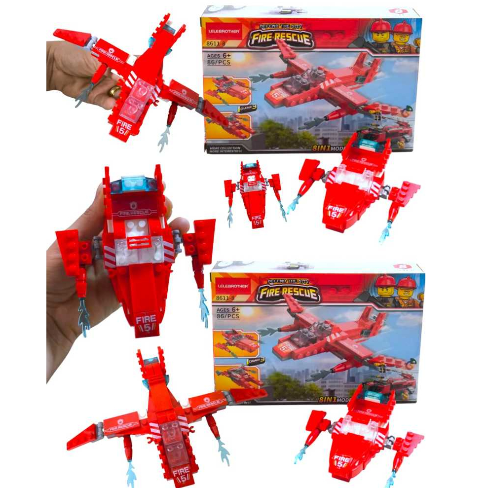 Bloco de Montar Avião de Bombeiro 86 Pçs Brinquedo de Montar Kit Festa Infantil Aniversário Criança em Oferta na Shopee