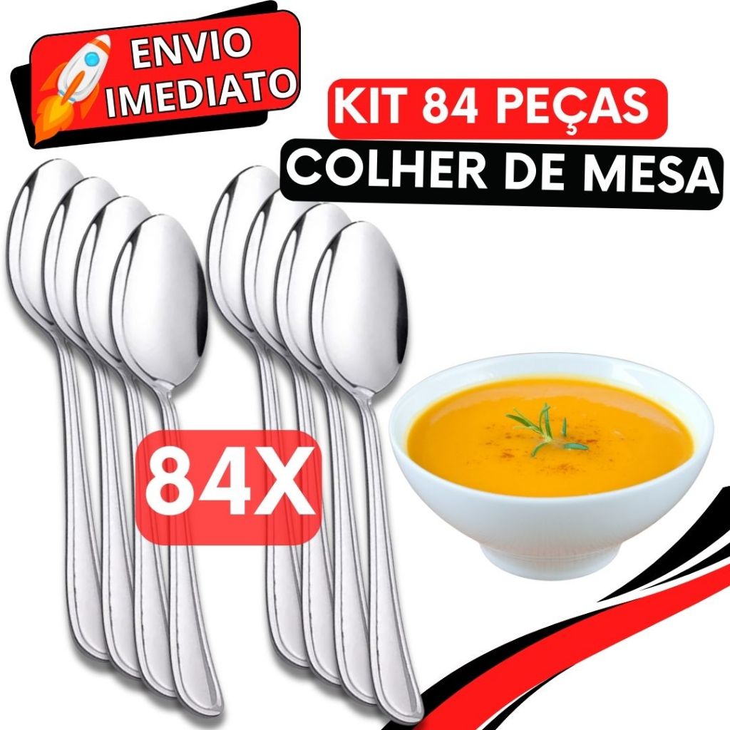 Jogo de Talher 84 Peças Colher de Sopa Mesa GRANDE Inox Polido Arroz Caldinho Para Casa Cozinha Bar Restaurante Buffet