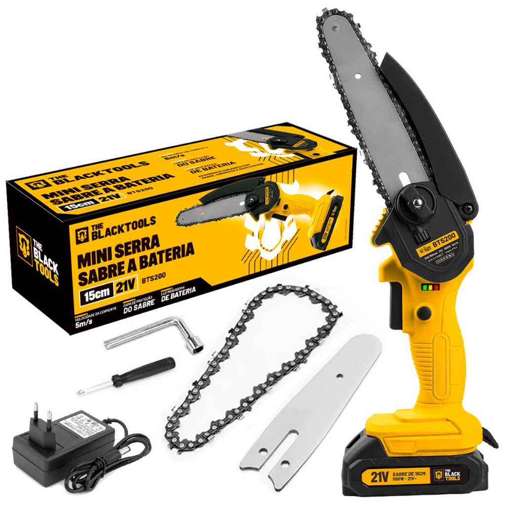 Motoserra Mini Serra Eletrica Potente A Bateria Bivolt 21v The Black Tools em Oferta na Shopee