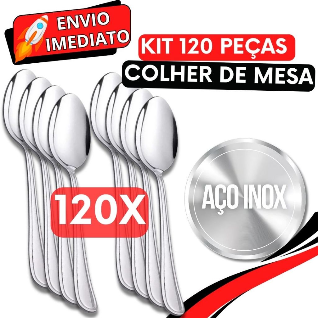 Jogo de Talher 120 Peças Colher de Sopa Mesa GRANDE Inox Polido Arroz Caldinho Para Casa Cozinha Bar Restaurante Buffet