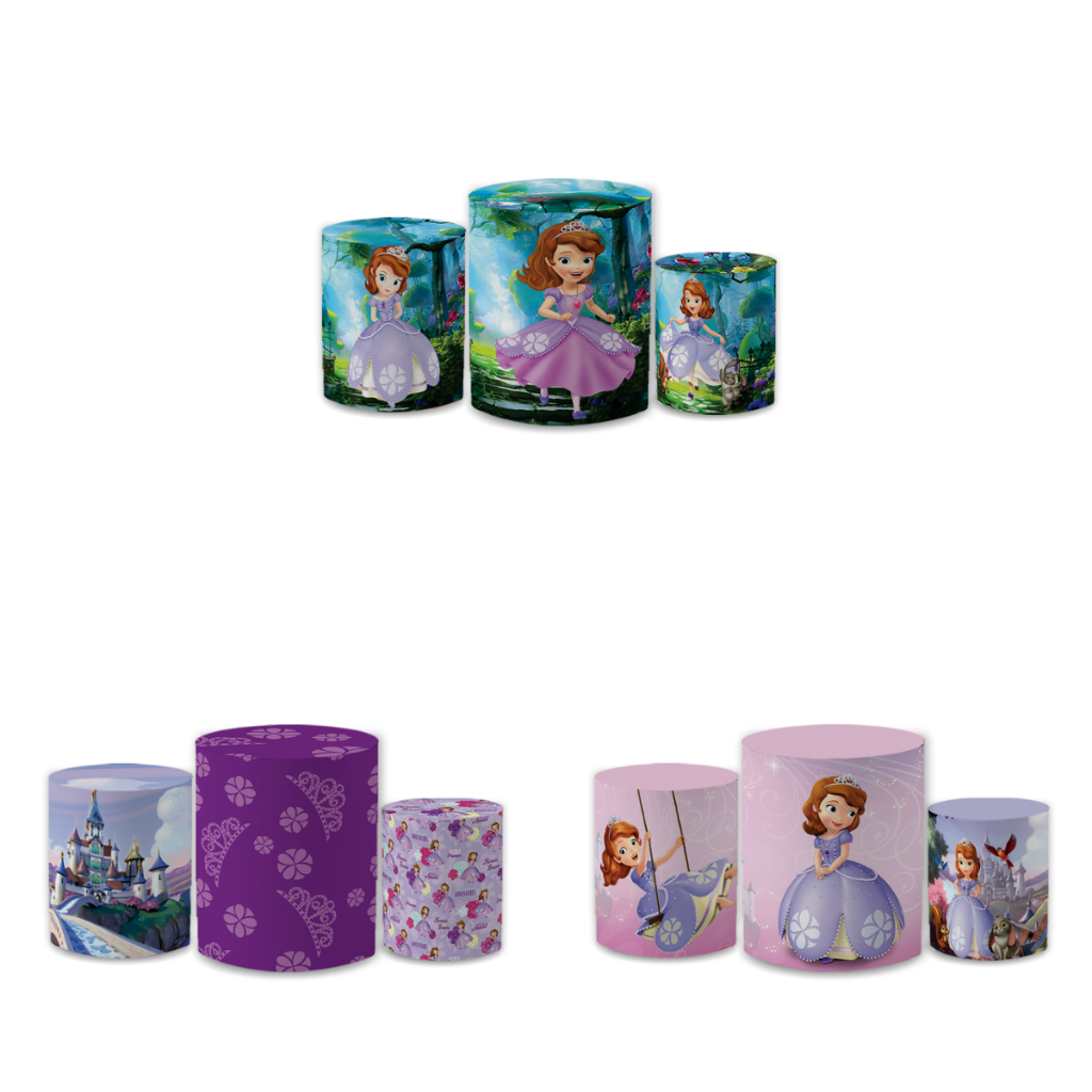 Trio Cilindros Capas Sublimadas Festa Infantil Decoração Princesinha S0FIA Menina Desenho