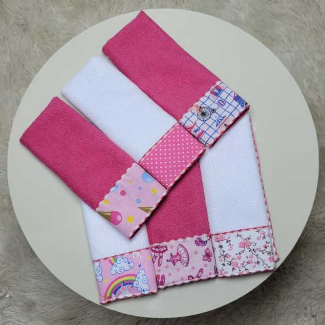 Kit Toalha Ombro OU Boca Babete 06 Unidades Overlocado Tecido 20X40cm Estampas Variadas Toalhas Coloridas Muito Macias em Oferta na Shopee