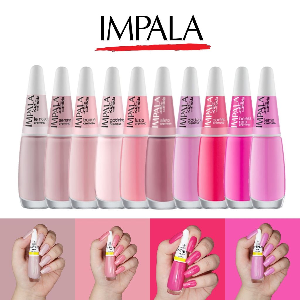 Kit 10 Esmaltes Impala Tons Rosa Esmaltes Atacado Efeito Cremoso