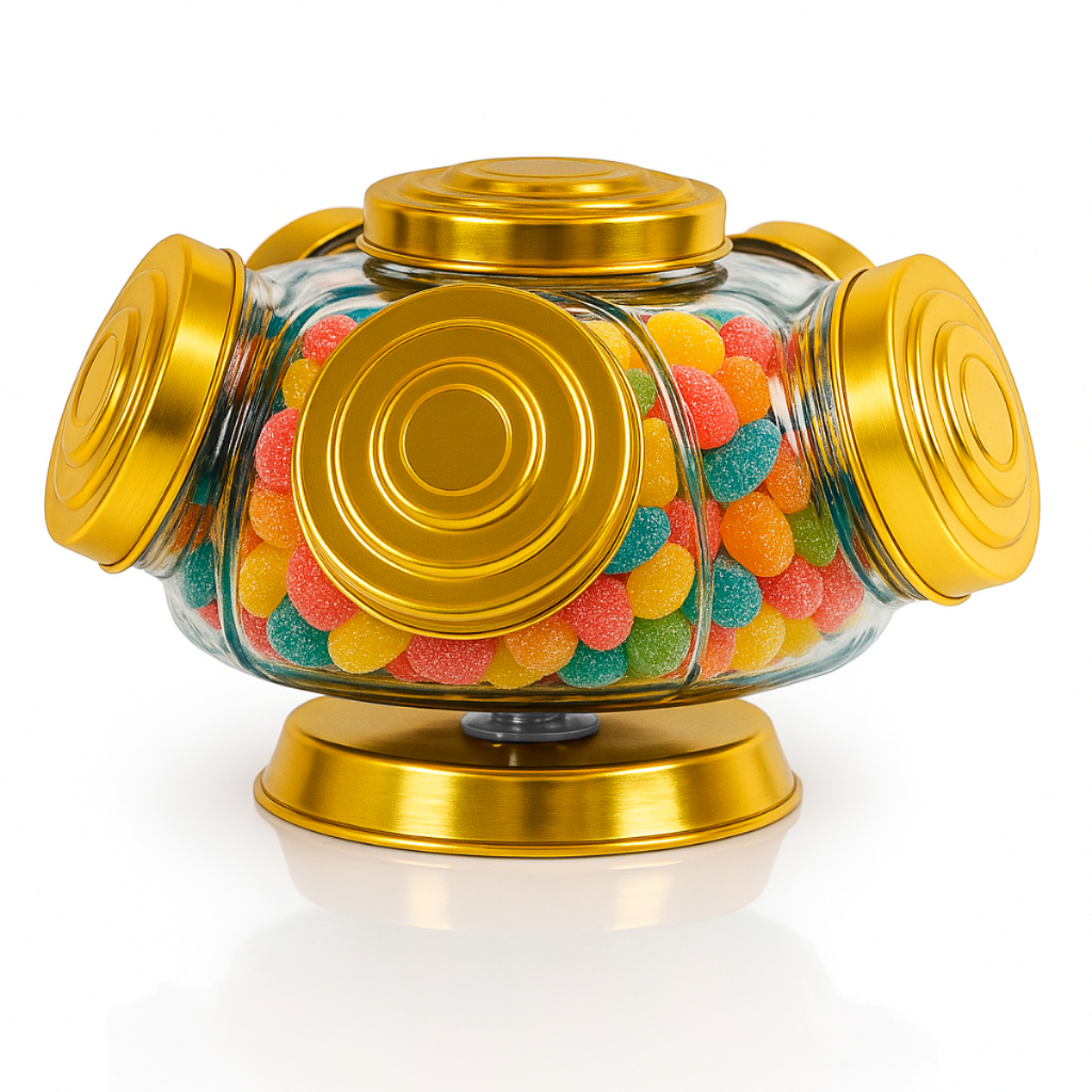 Baleiro de Vidro Médio Dourado Giratório Bomboniere Antigo