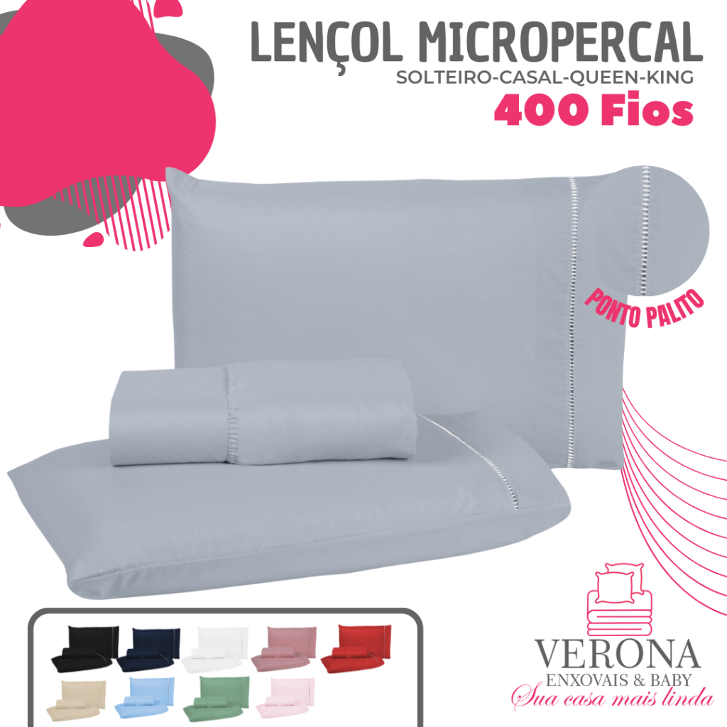 Kit Jogo de Lençol Cama Solteiro Micropercal 400 Fios com Detalhe em Ponto Palito nas Fronhas - NOVIDADE