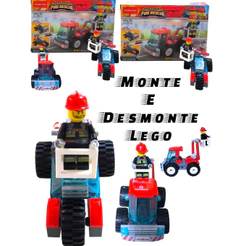 Blocos De Montar Caminhão de Bombeiro 61 Pçs 3 em 1 Fire Rescue Lembrancinha Infantil Festa Criança