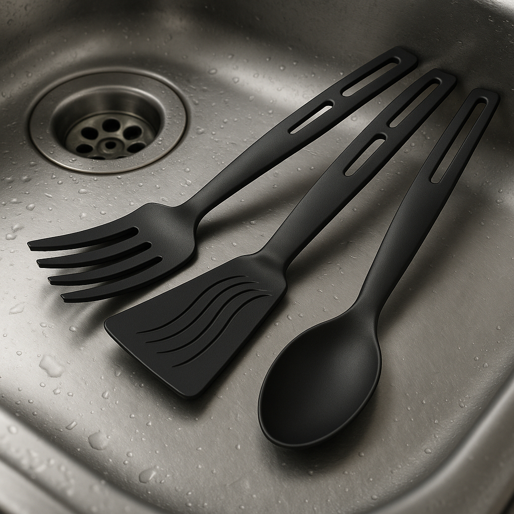 Kit 3 Utensílios Cozinha Nylon Colher Espátula Garfo Resistente e Antirrisco em Oferta na Shopee
