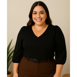 Blusa Feminina Manga  3/4 Tecido Crepe Duna Social Elegante  Plus Size Moda Evangélica em Oferta na Shopee