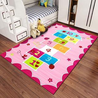 Tapete Kids Amarelinha Pink e Azul 1,00x1,50 Antiderrapante Estilo Belga Flannel