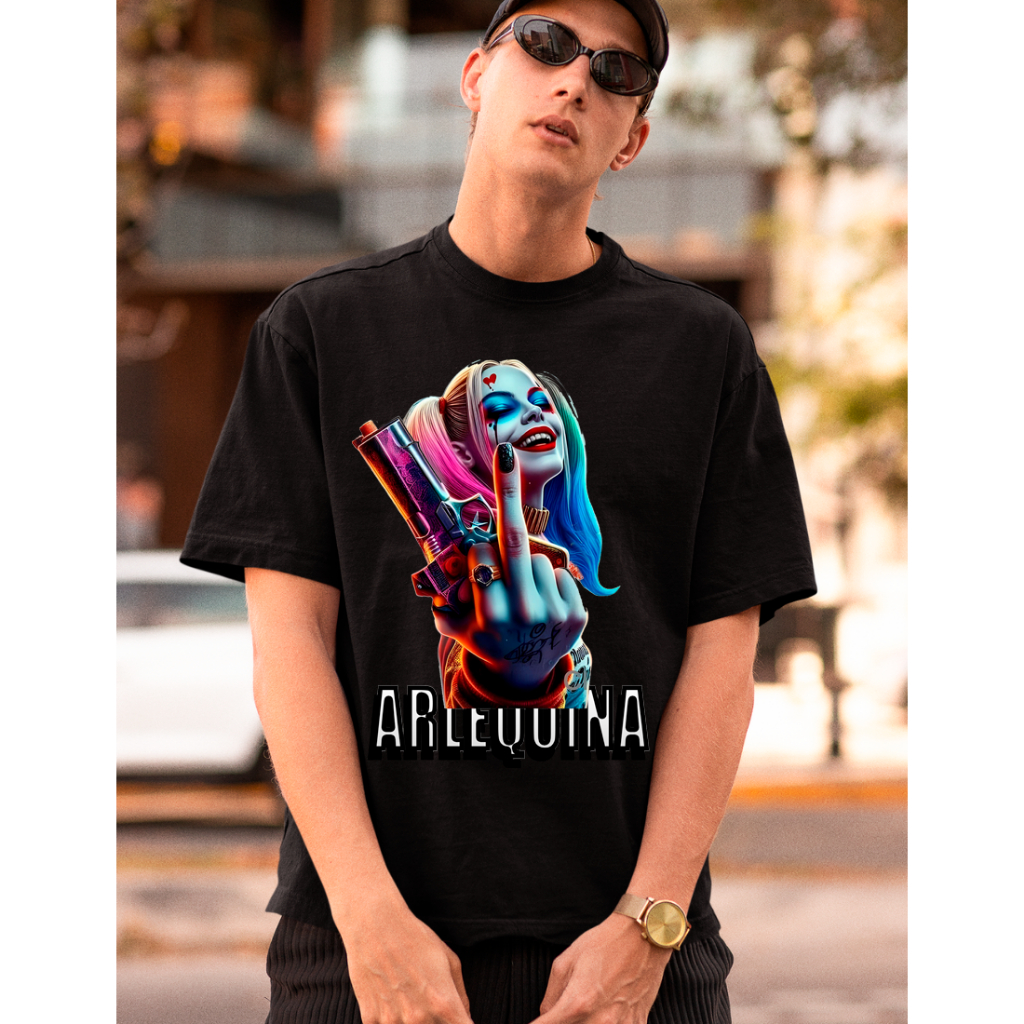 Camiseta Estampada Arlequina Tenebrosa Mulehr do Coringa Camiseta Stretwear Algodao Premium Ref080