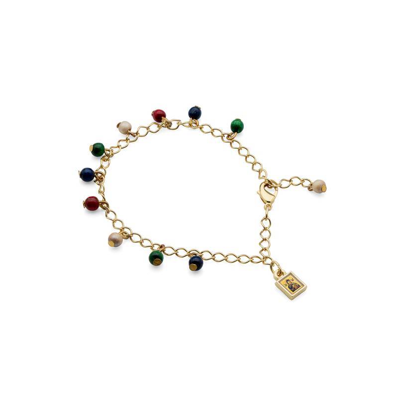 Pulseira Nossa Senhora do Perpétuo Socorro Metal Dourado e Contas Coloridas - 22cm