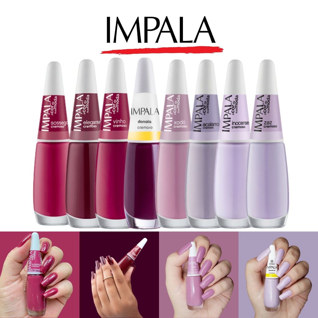 Kit 8 Esmaltes Impala Tons Lilás, Vinho e Marsala Esmaltes Atacado Efeito Cremoso em Oferta na Shopee
