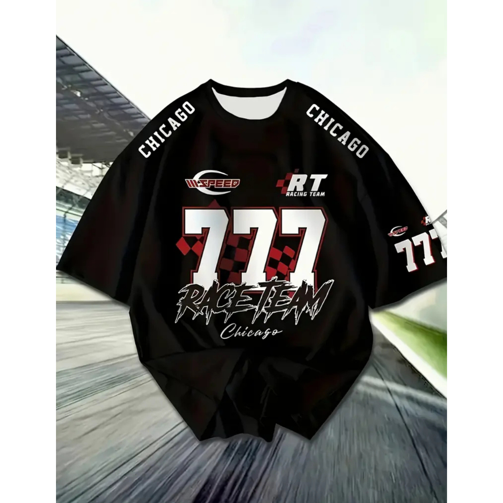 Camiseta Jersey Masculina Baseball Basquete Manga Curta Básica Chicago 777 Race Team Cod 486