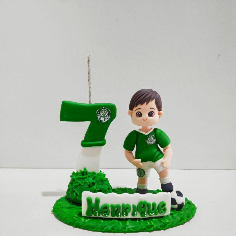 Vela Aniversário Time de Futebol Topo de Bolo Personalizado em Biscuit em Oferta na Shopee