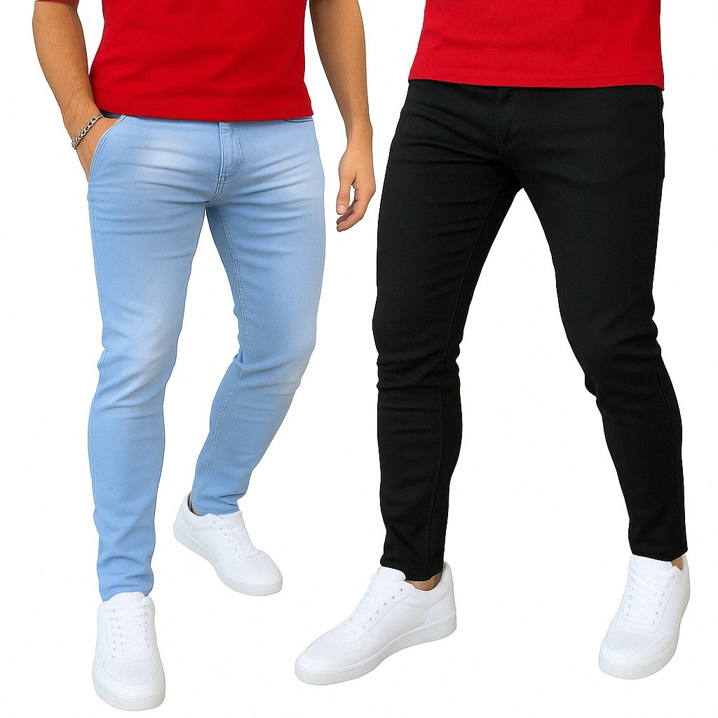 Kit calças jeans  skinny masculina clara e preta algodão linha premium original NF
