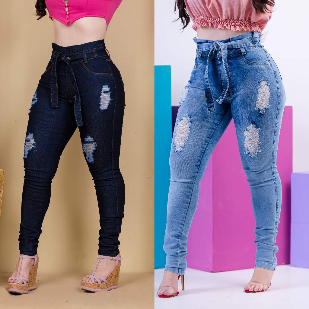 Calça Jeans Feminina Cintura Alta com Lycra Levanta Bumbum Skinny Jeans Básica