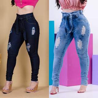 Calça Jeans Feminina Cintura Alta com Lycra Levanta Bumbum Skinny Jeans Básica