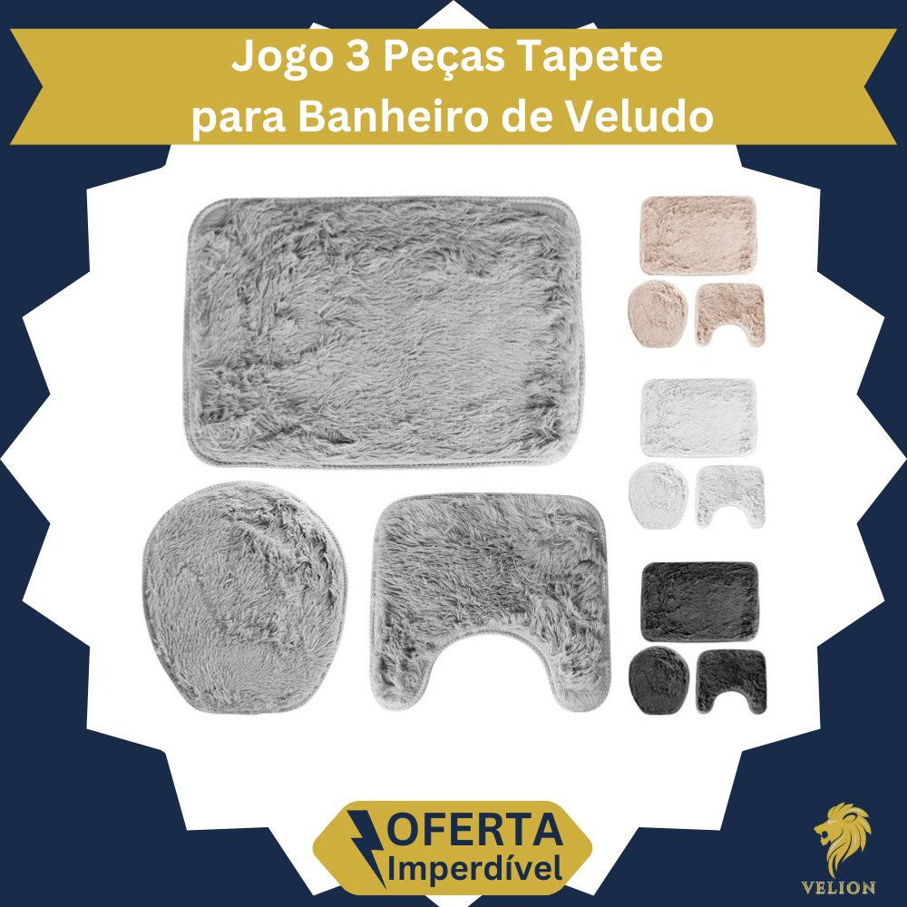 Kit Jogo 3 Peças Tapete  para Banheiro de Veludo - Cor Sortida