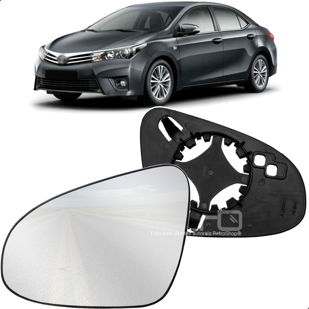 Lente Espelho Do Retrovisor Toyota Corolla 2015 2016 2017 2018 2019 Vidro Convexo Com Base Suporte