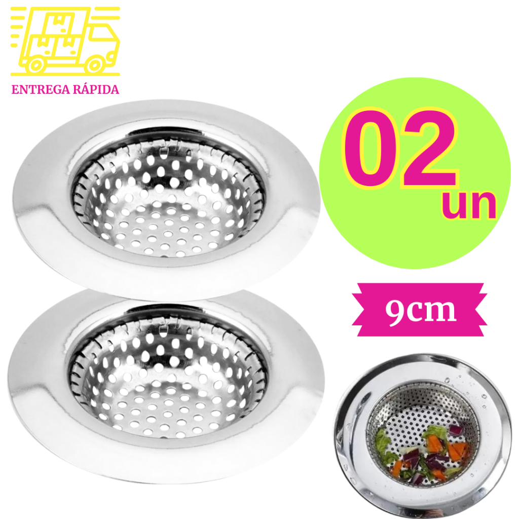 Kit 2 Ralos Ralinho Para Pia Tanques 9cm Aço Inox Premium Com Borda Duradouro Utensilios Cozinha