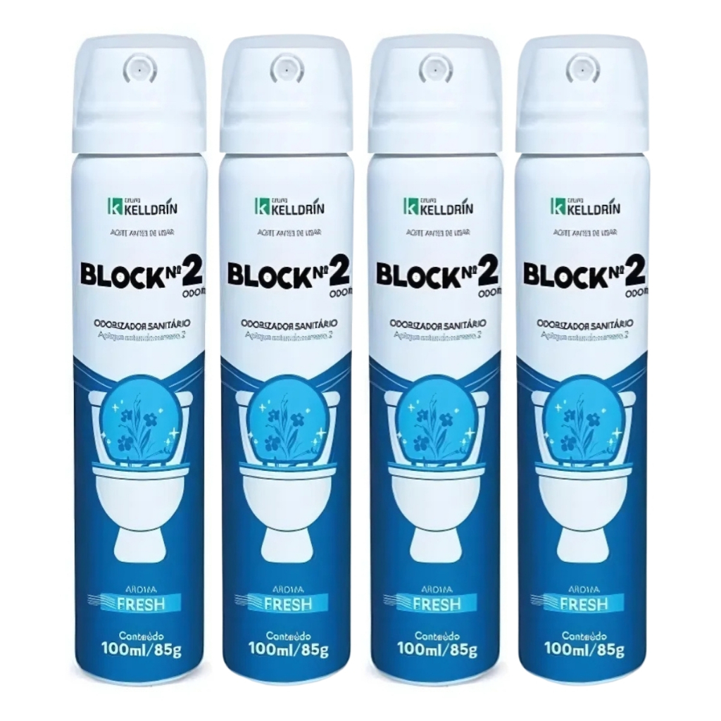 Kit 4 Odorizador Sanitario Block No2 Fresh 100ml 85g