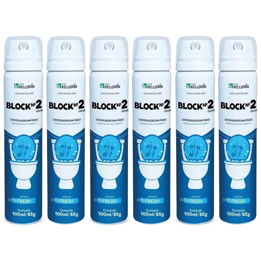 Kit 6 Odorizador Sanitario Block No2 Fresh 100ml 85g