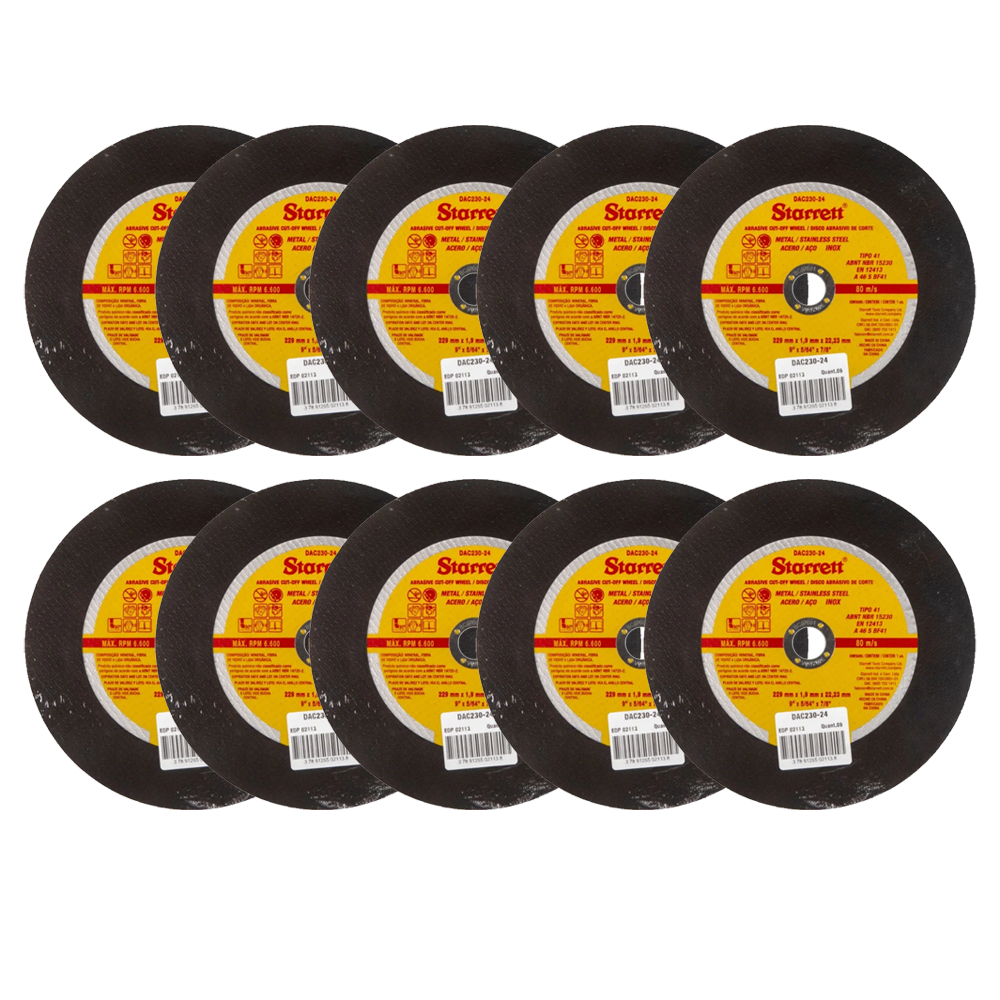Kit 10 Discos de Corte Starrett DAC230-24 9" x 5/64" x 7/8"