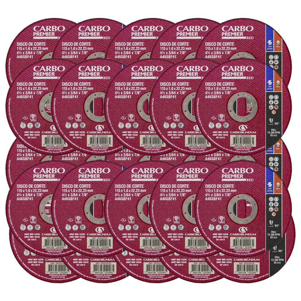 Kit 25 Discos de Corte Carborundum 4.1/2" x 1 mm x 7/8"