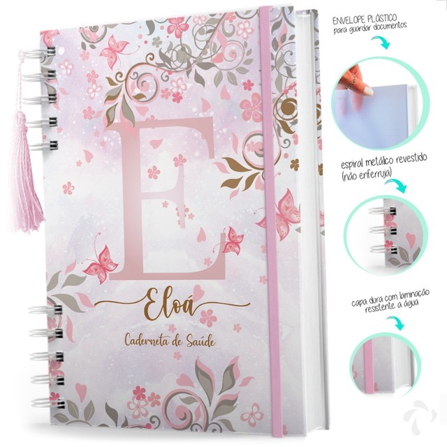 Caderneta De Vacinação Menina Personalizada C/ Nome - Floral