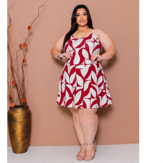 VESTIDO ALÇA FINA PLUS SIZE ESTAMPADO em Oferta na Shopee