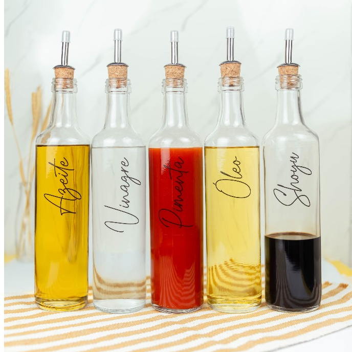 Galheteiro de Vidro 525ml com Bico Dosador Cortiça | Azeite / Vinagre / Óleo / Shoyu / Pimenta em Oferta na Shopee