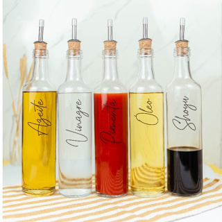 Galheteiro de Vidro 525ml com Bico Dosador Cortiça | Azeite / Vinagre / Óleo / Shoyu / Pimenta em Oferta na Shopee
