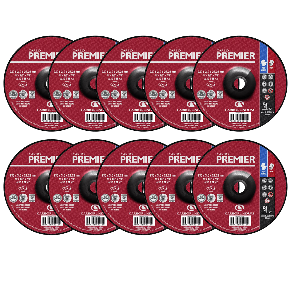Kit 10 Discos de Corte DEP 9" x 1/8" x 7/8" Premier Carborundum